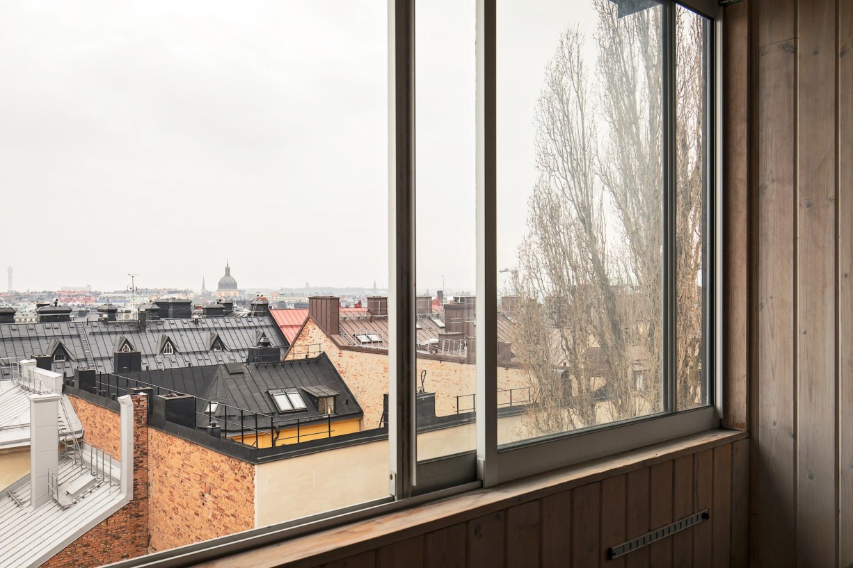 Milsvid utsikt från föreningens inbyggda terrass. Johannesgatan 10, 2 tr