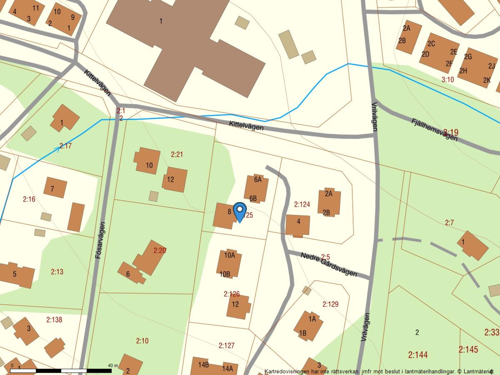 Fastighetskarta Nedre Gårdsvägen 8