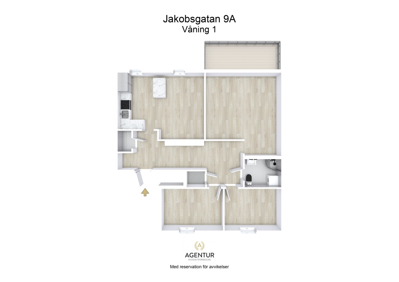 3D Floor Plan - Våning 1 - Letterhead Jakobsgatan 9A
