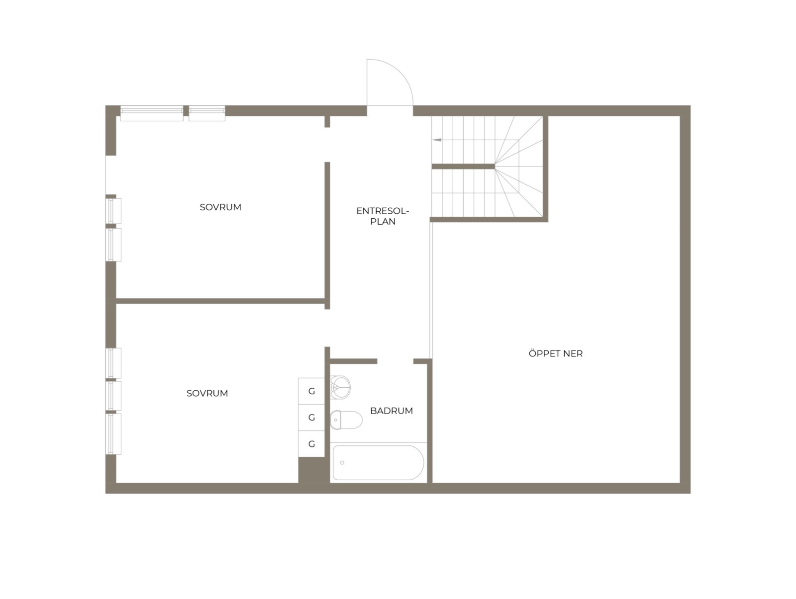 Planritning, övre plan Santararavägen 29