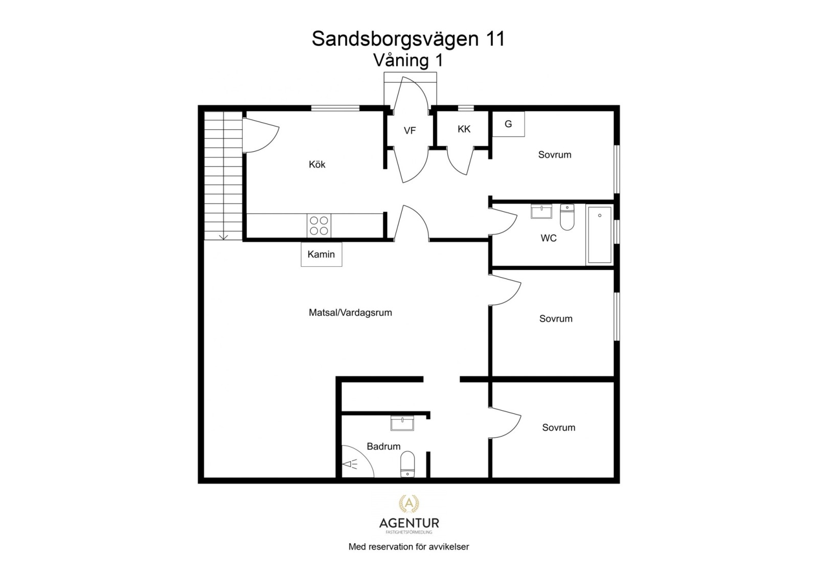 2D Floor Plan - Våning 1 - Letterhead Sandsborgsvägen 11