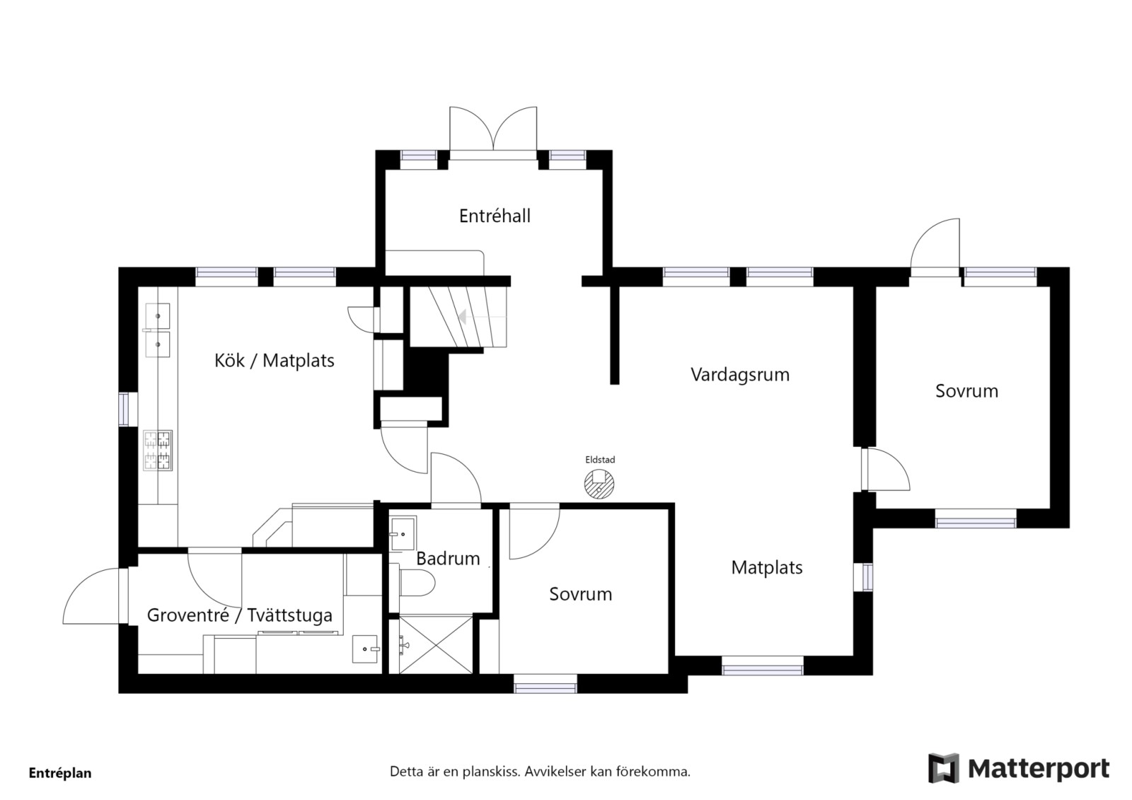 Planritning, entréplan Heddas väg 4