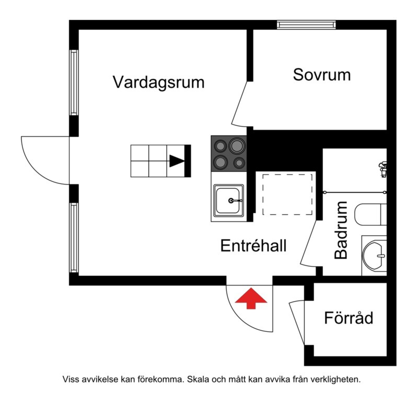 Planskiss, entréplan Tallmyrslingan 3C