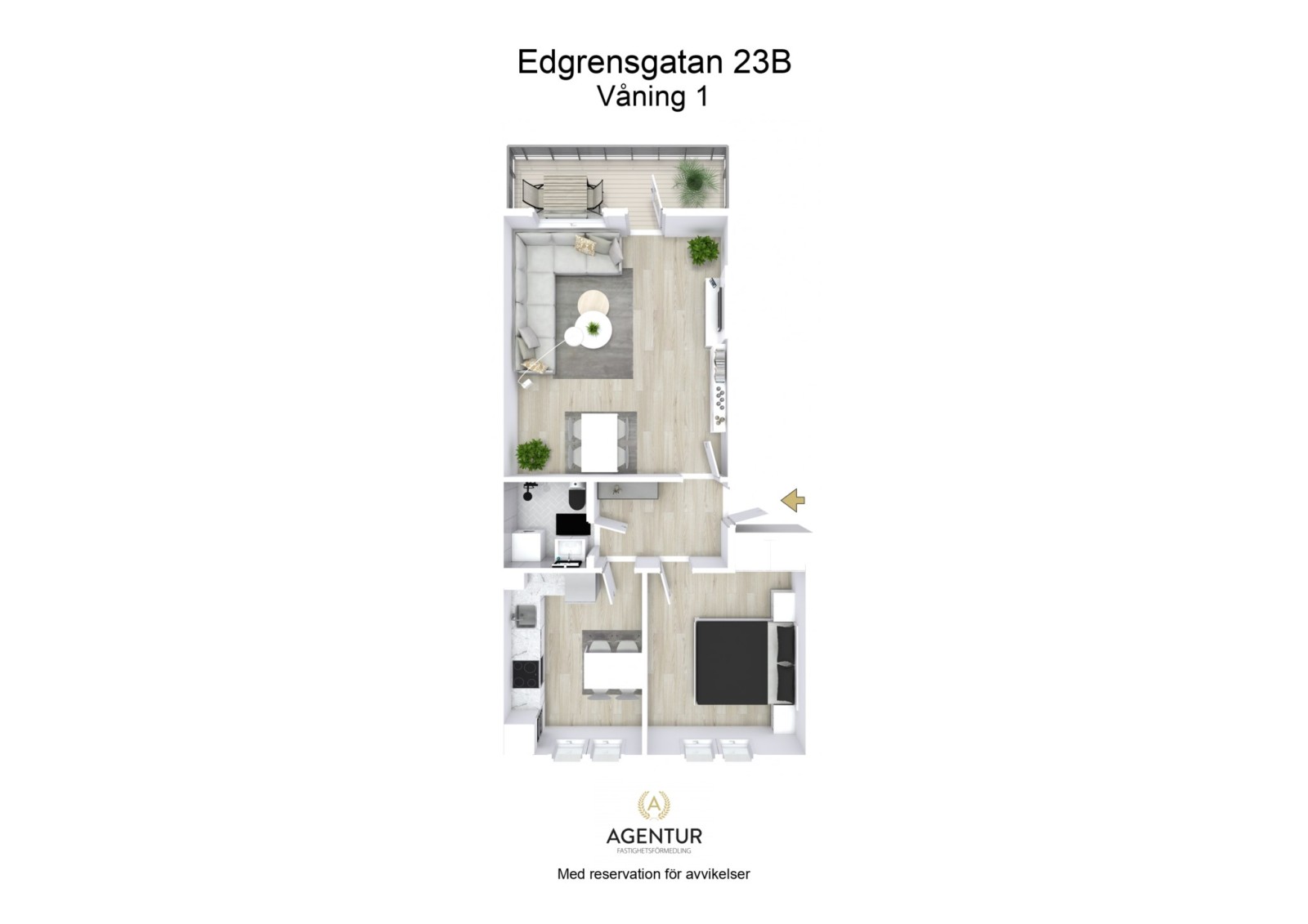 3D Floor Plan - Våning 1 - Letterhead Edgrensgatan 23B