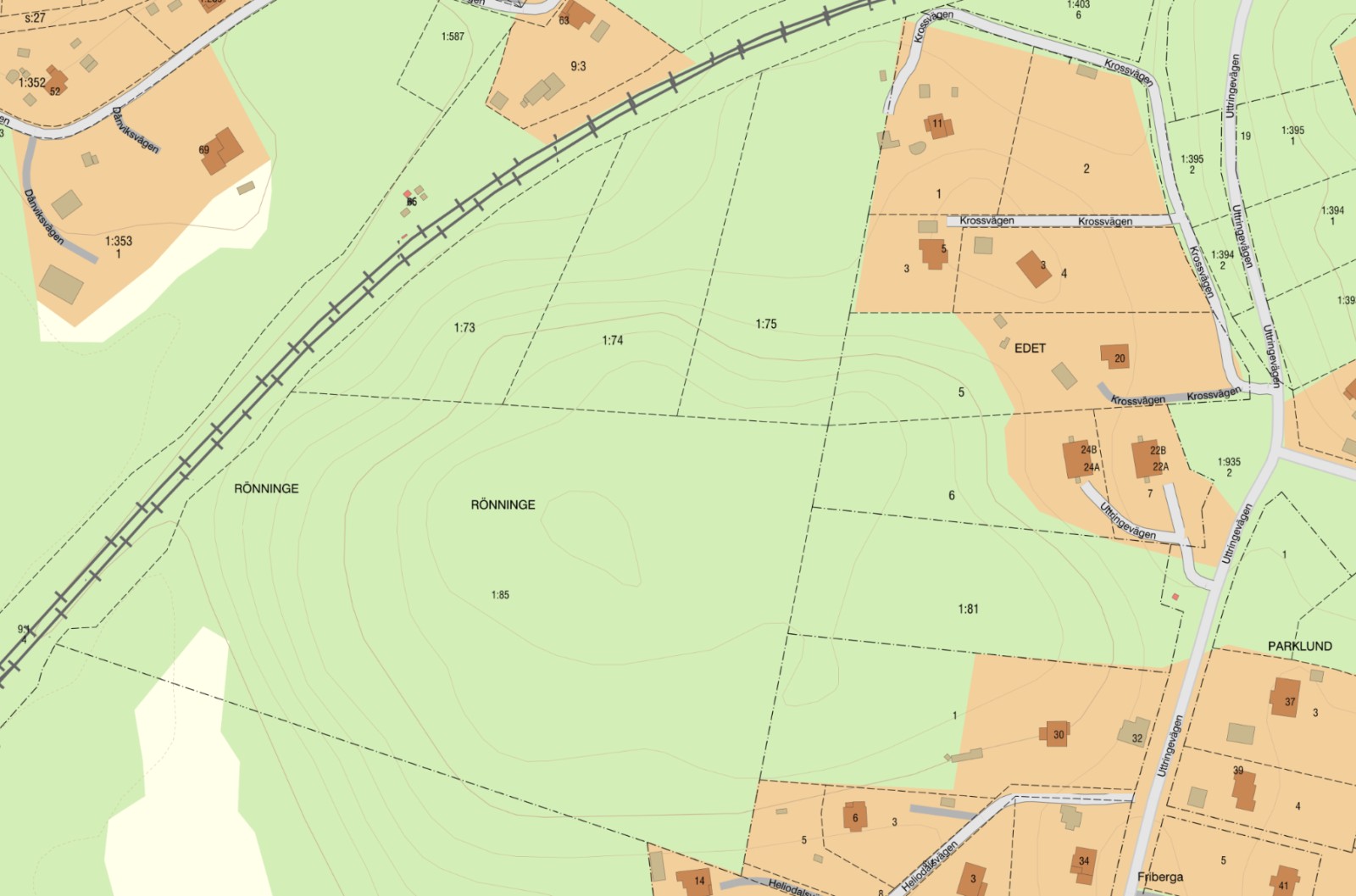 Fastighetskarta 1:85 med fler Uttringevägen