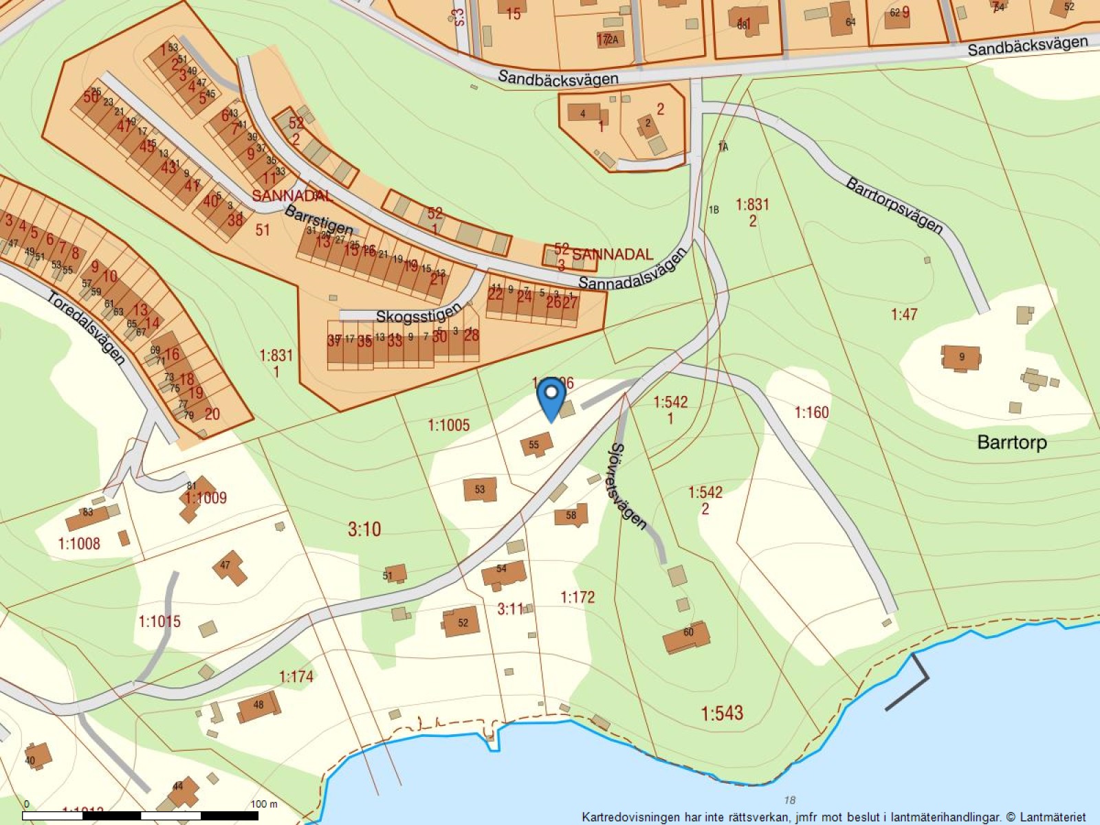 Fastighetskarta Sjövretsvägen 55