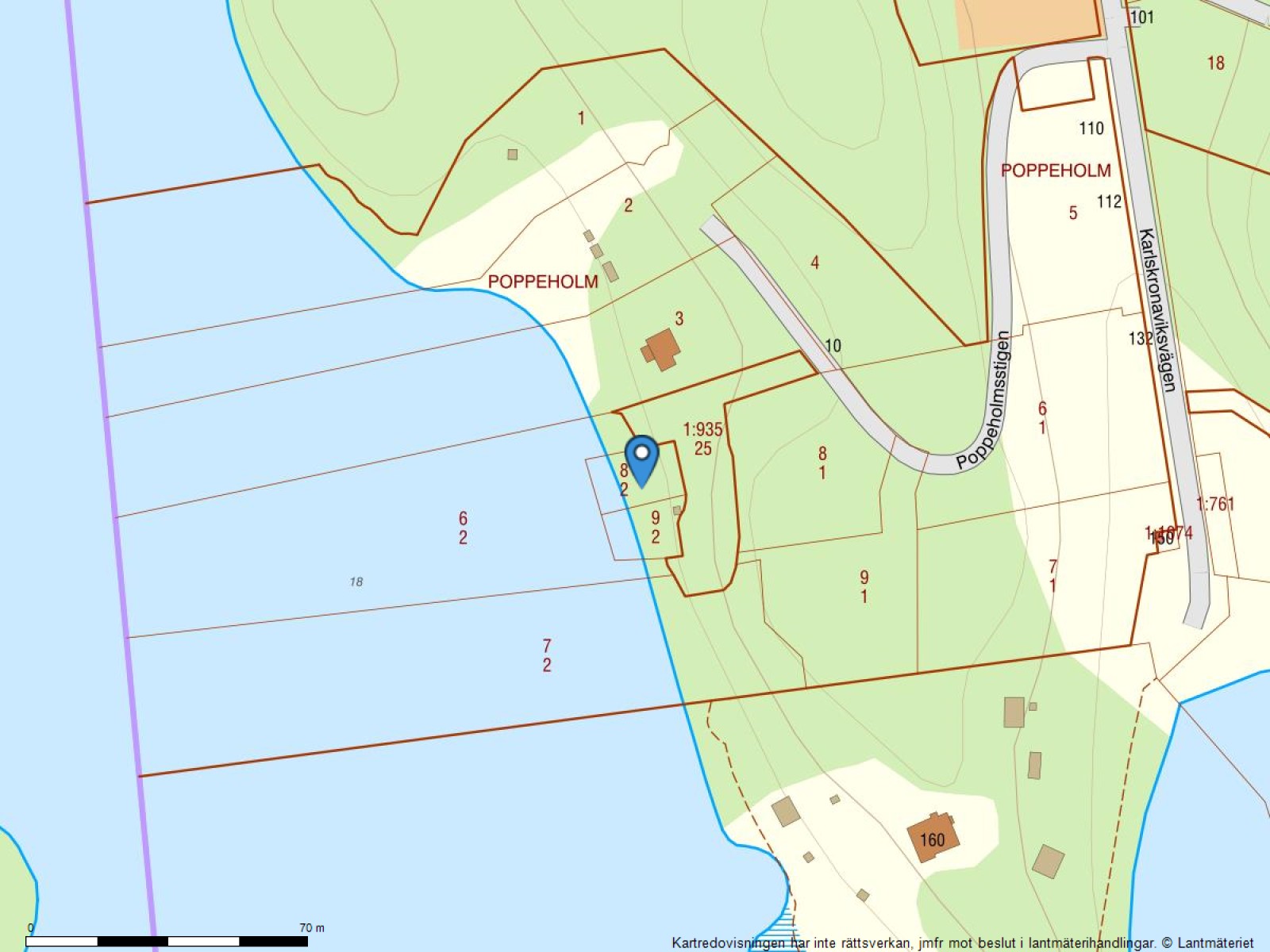 Fastighetskarta Karlskronaviksvägen/Poppeholmsstigen