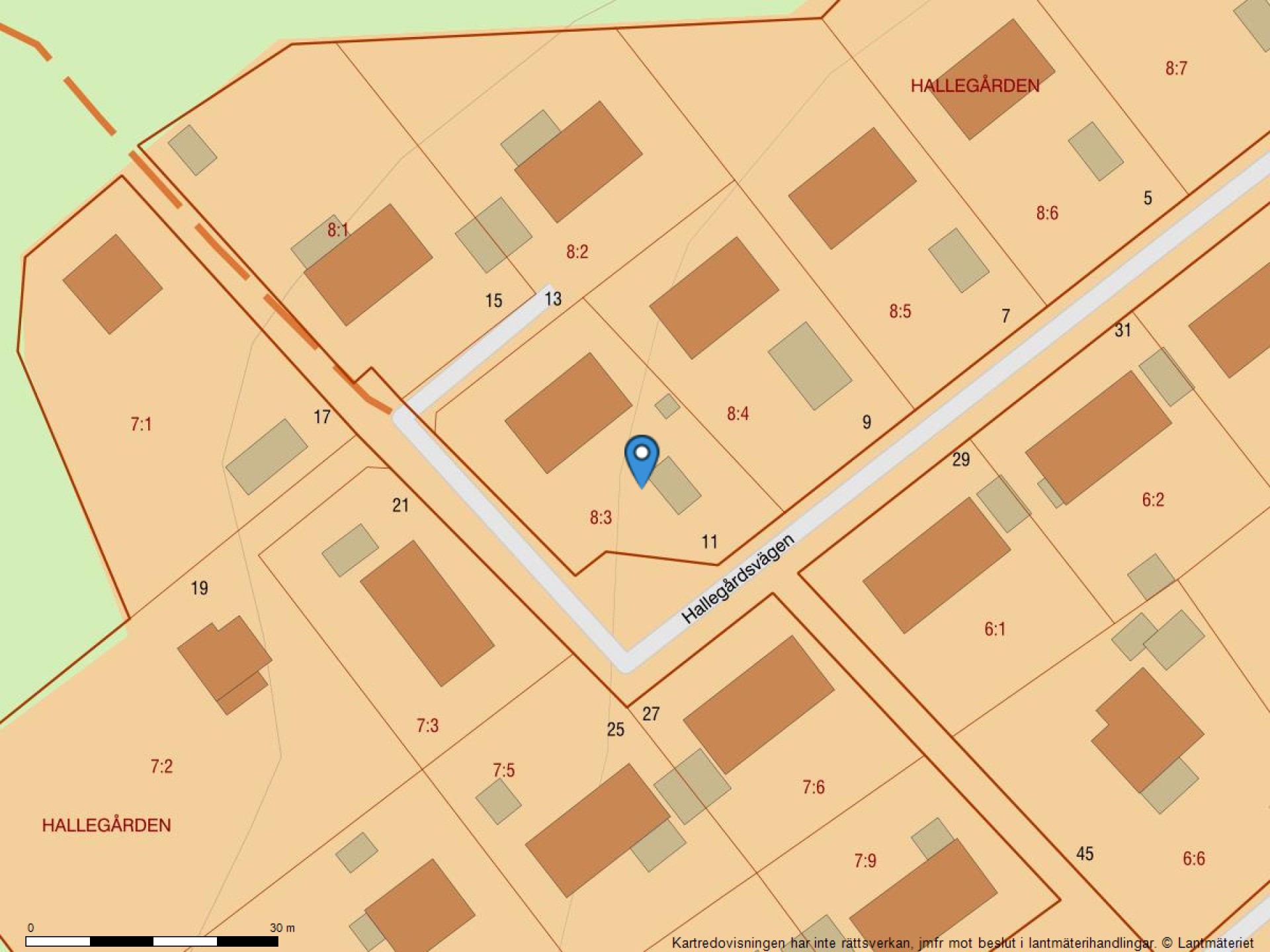 Fastighetskarta Hallegårdsvägen 11-35