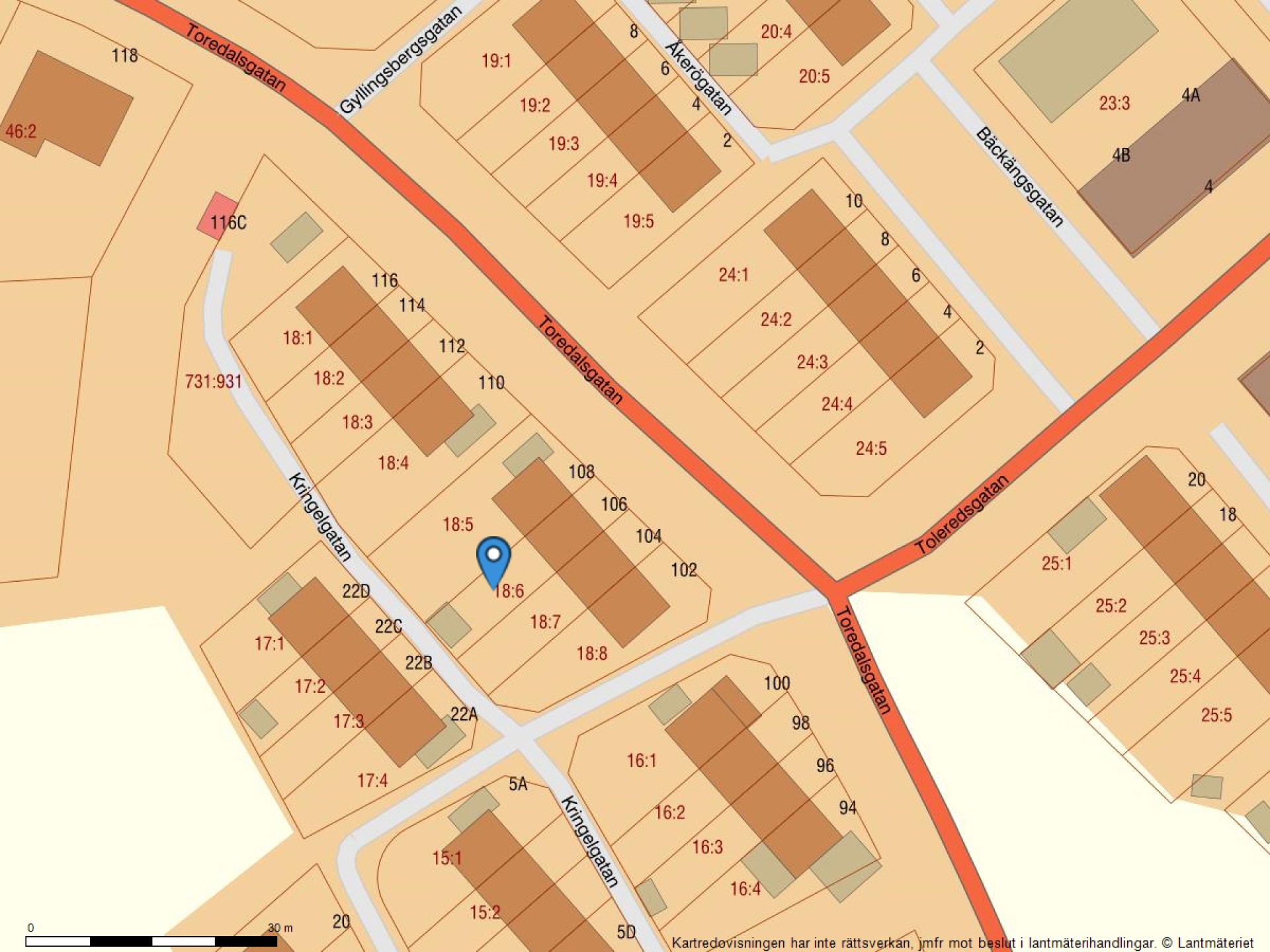 Fastighetskarta Toredalsgatan 106-34