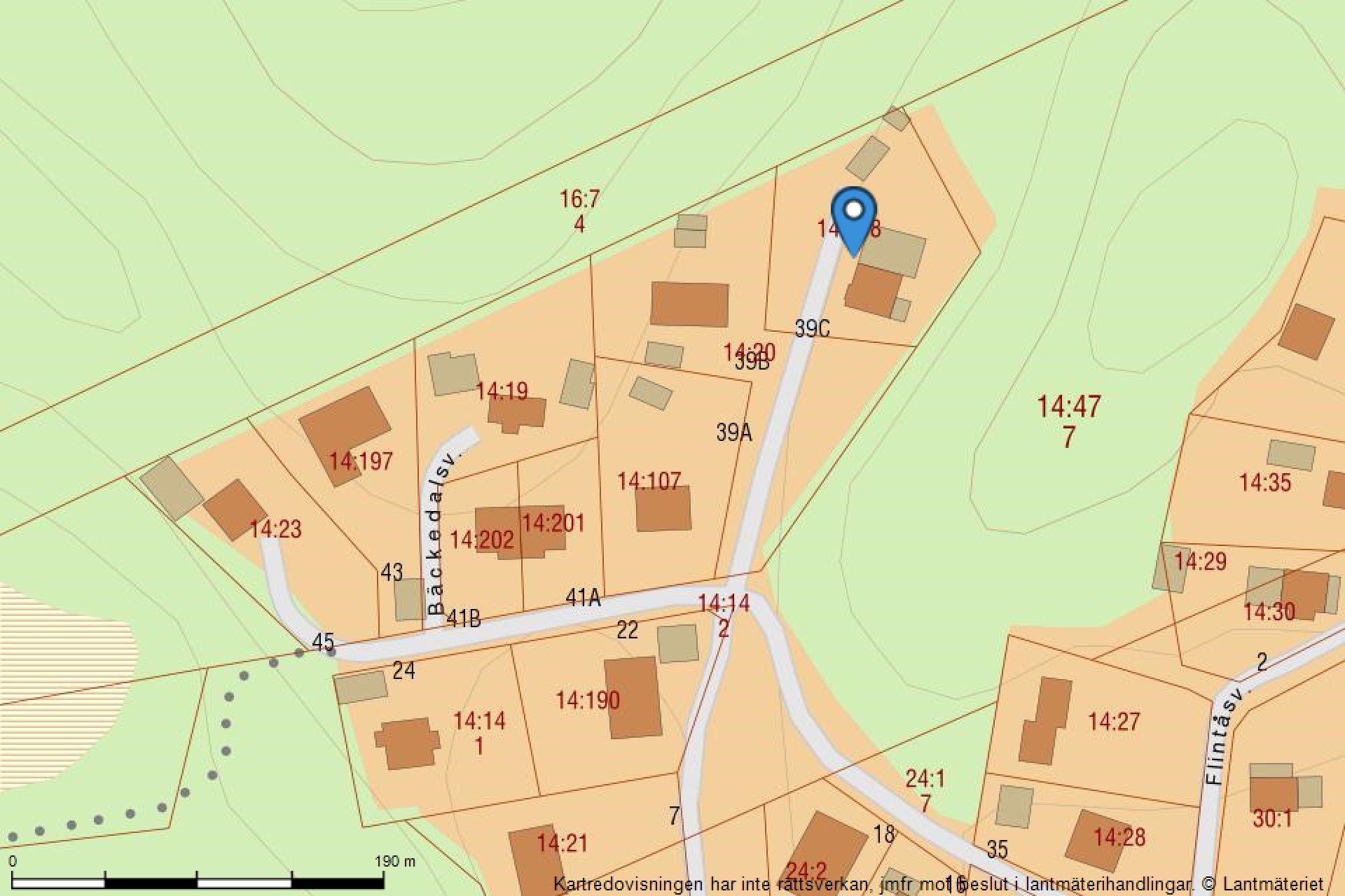 Fastighetskarta Bäckedalsvägen 39C-49