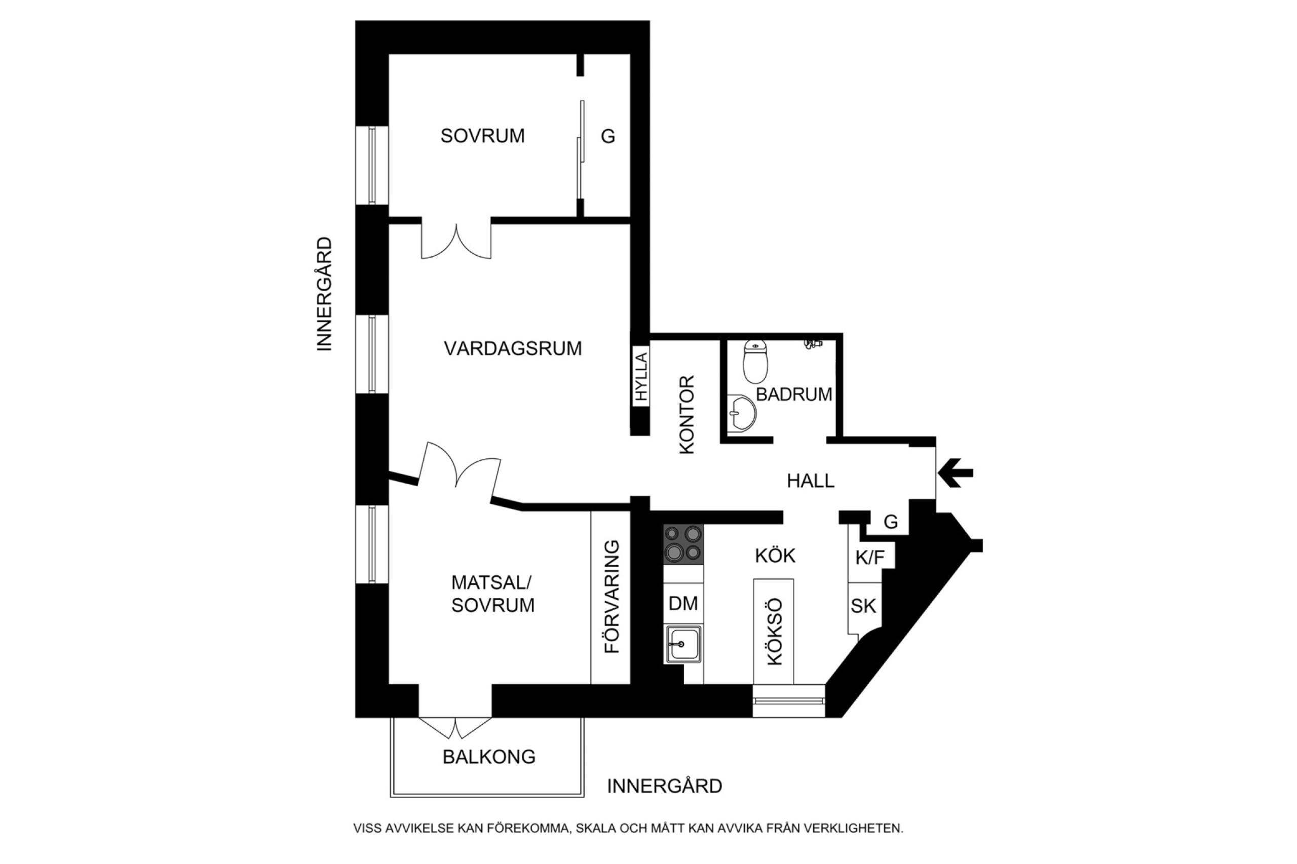 Planritning (ej skalenlig, avvikelser kan förekomma) Tomtebogatan 20, 3,5tr