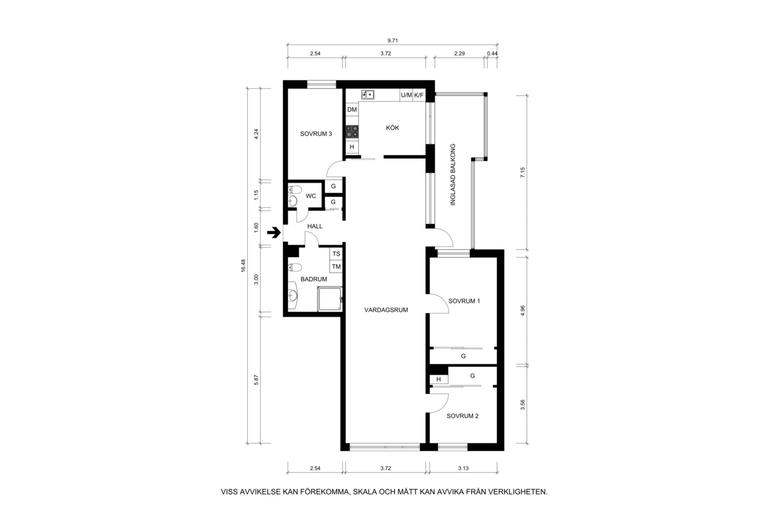 Planritning (ej skalenlig, avvikelser kan förekomma) Reimersholmsgatan 37, 5 tr